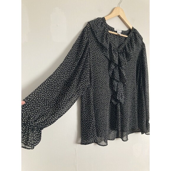 Vintage Express Floral Ruffle Front Blouse Black SMALL Peasant Boho - Picture 3 of 7